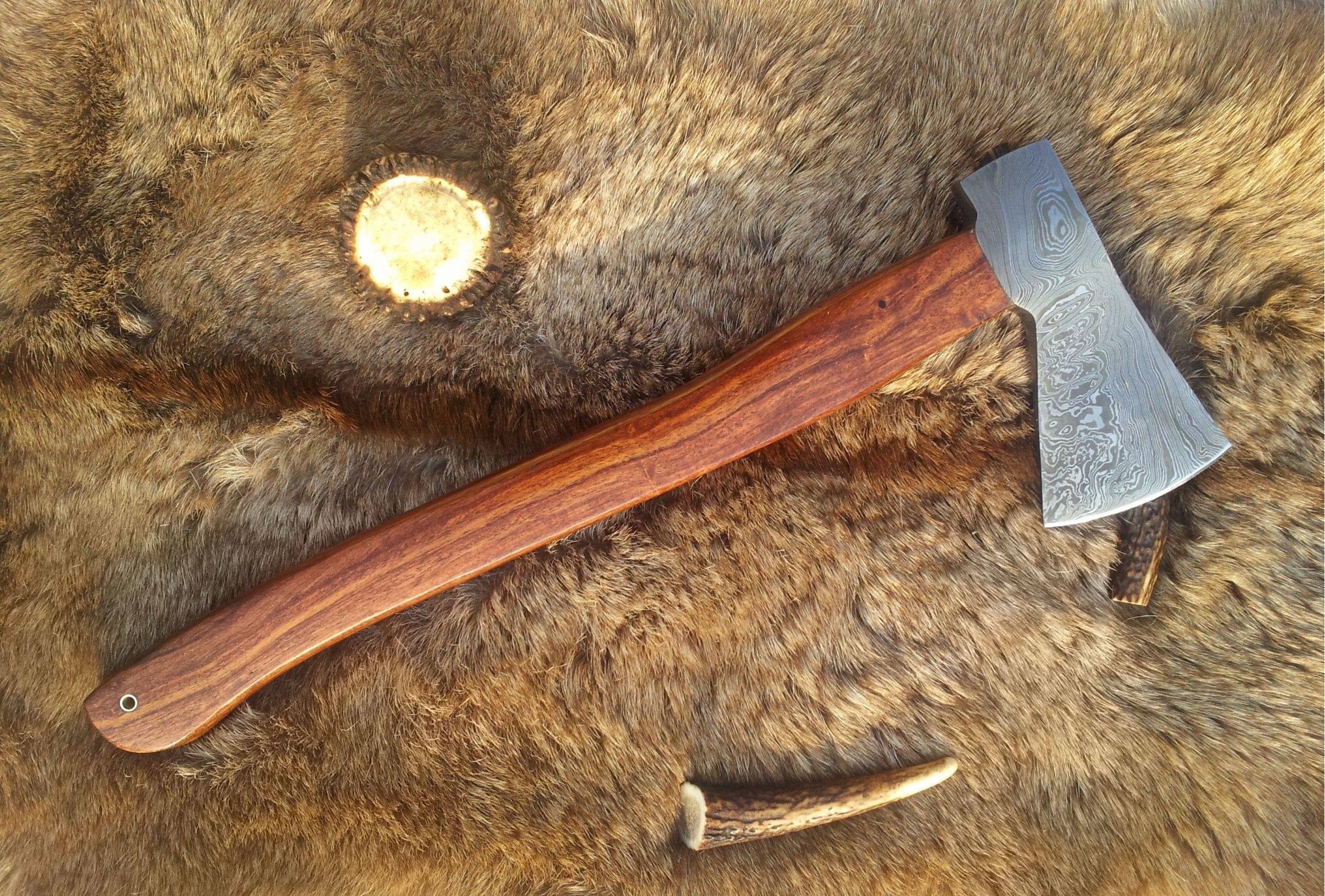 KBS Knives Store Axe Handmade Custom Viking Axe with Damascus Steel Blade, Rosewood Handle, and Leather Sheath - KBS Knives Store