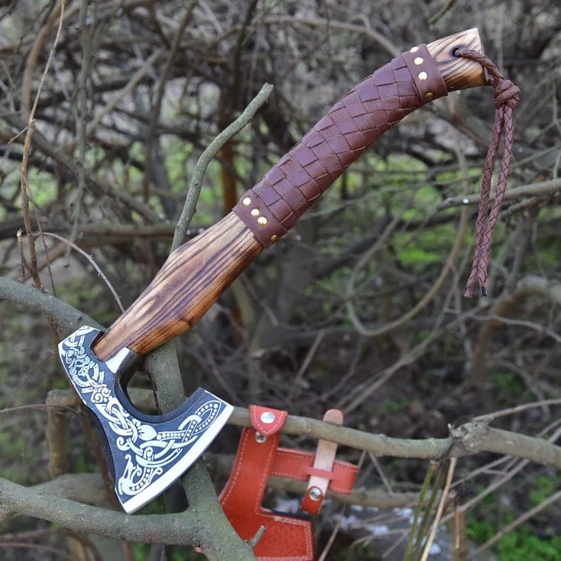 KBS Knives Store Axe Handmade High Carbon Steel Etched Blade Functional Axe