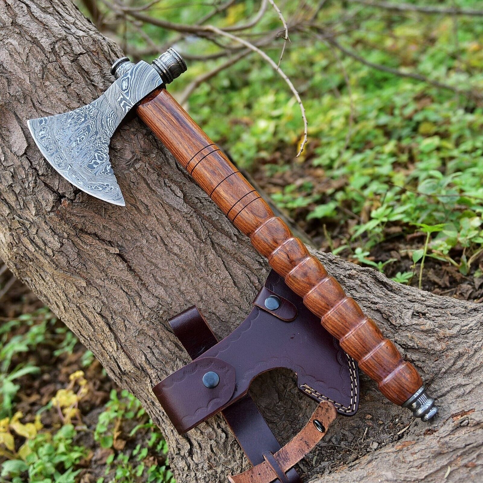 KBS Knives Store Axe Native American Smoking Tomahawk with Custom Handmade Forged Damascus Steel Blade – "Spirit of the Pipe"