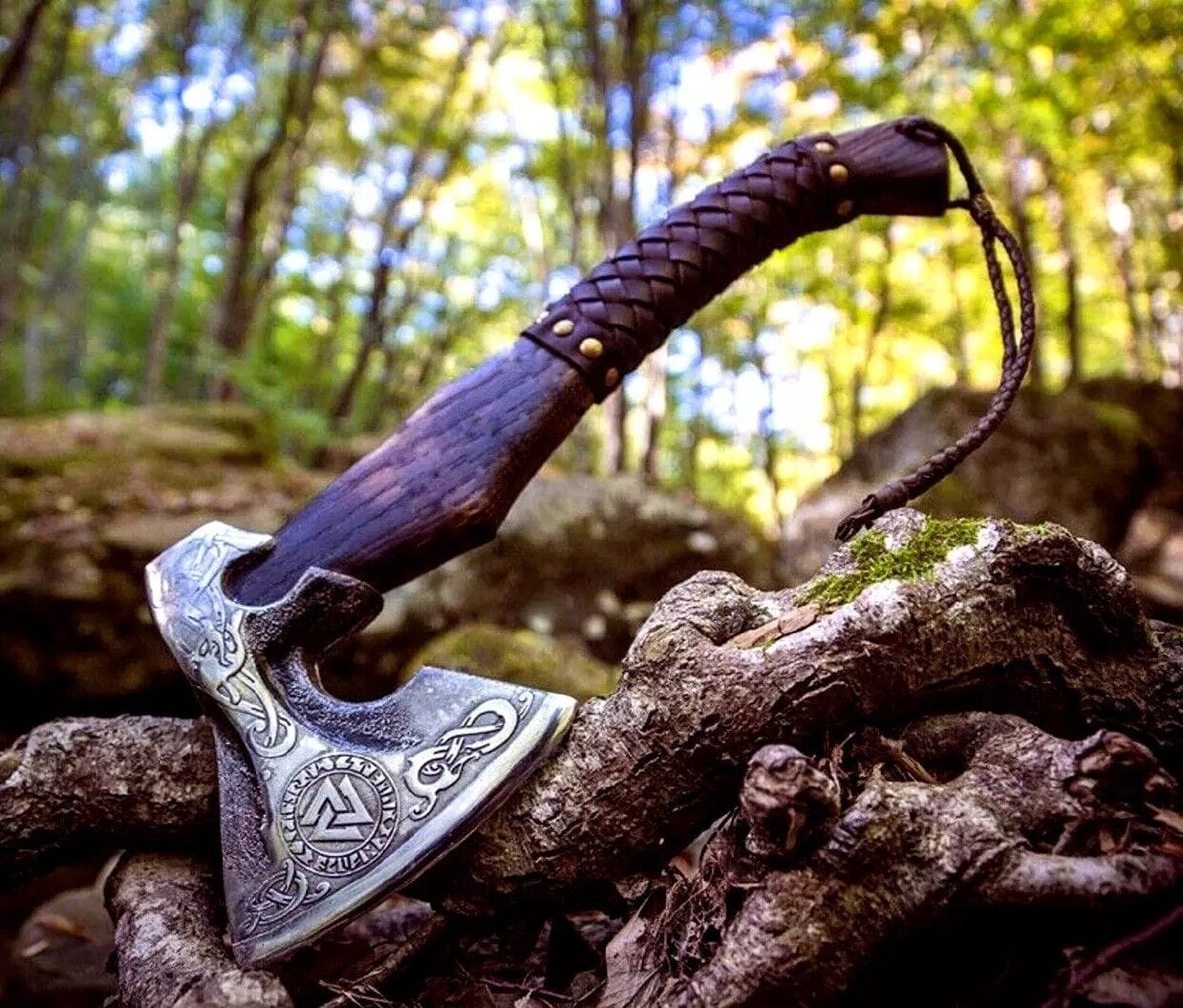 KBS Knives Store Axe Native American Tomahawk with Custom Handmade Forged Engraved 1095 Steel Blade and Rosewood Handle – Warrior’s Edge