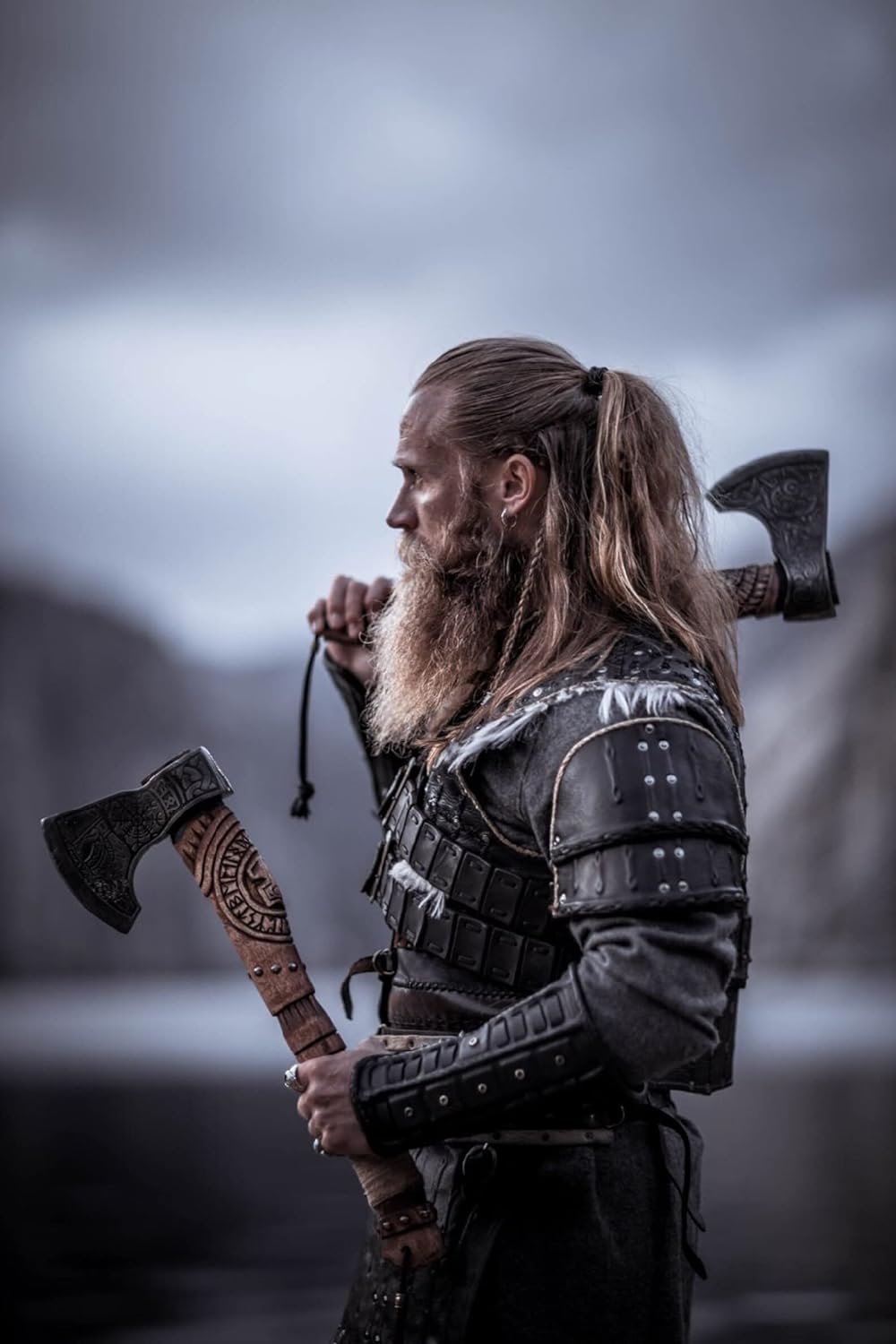 KBS Knives Store Axe Norse Axe with Custom Handmade Forged 1095 Steel Blade and Hand Engraved Ash Wood Handle – Odin’s Edge