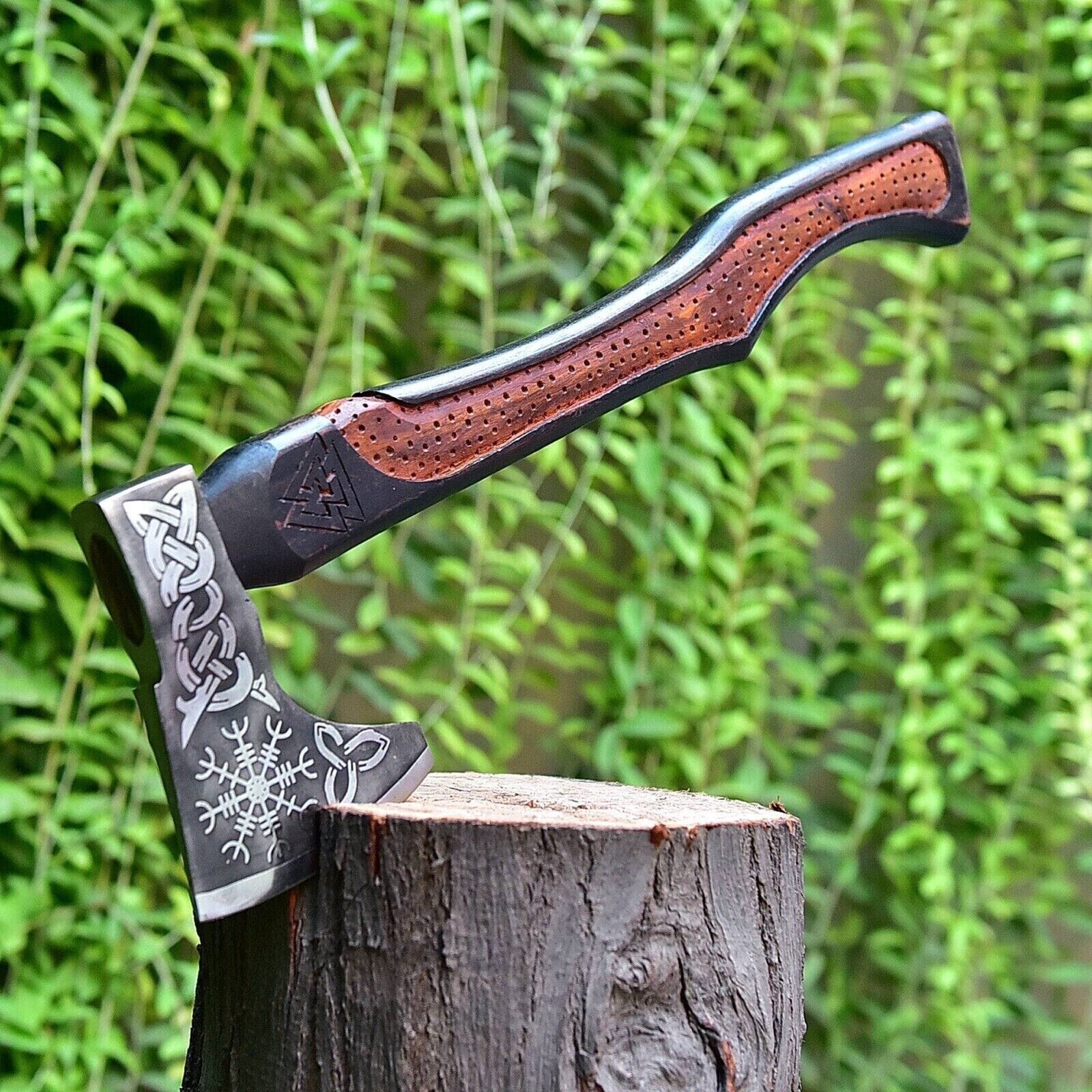KBS Knives Store Axe Norse Axe with Custom Handmade Forged Engraved 1095 Steel Blade and Hand Engraved Rosewood Handle – Valhalla Edge