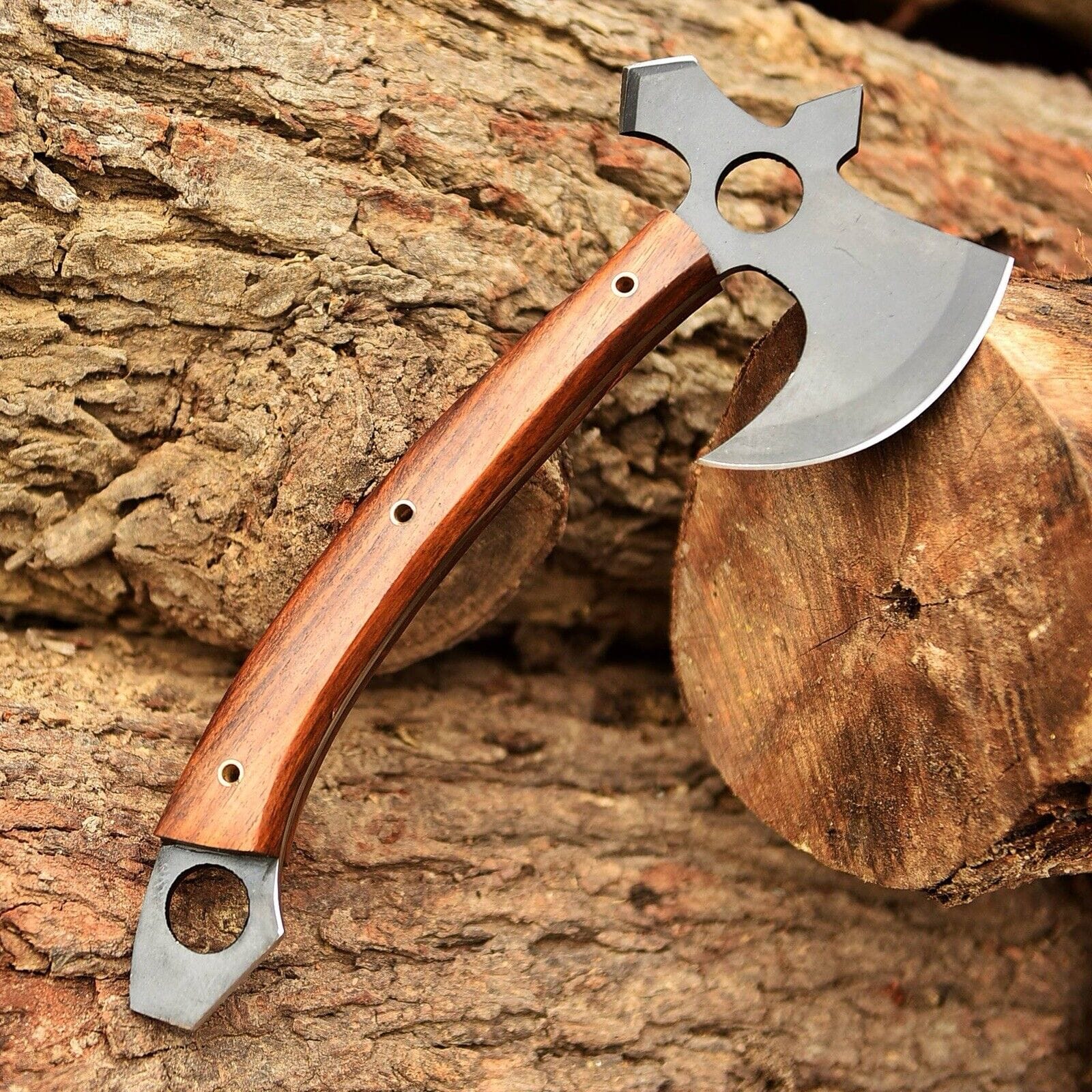 KBS Knives Store Axe Tactical Tomahawk with Acid-Etched Full Tang 1095 Steel Blade and Rosewood Handle – Iron Guard