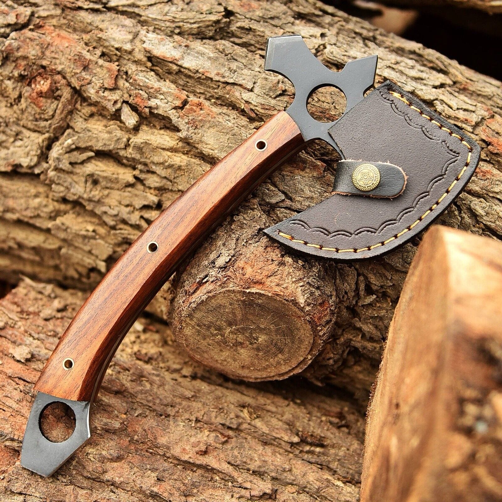 KBS Knives Store Axe Tactical Tomahawk with Acid-Etched Full Tang 1095 Steel Blade and Rosewood Handle – Iron Guard
