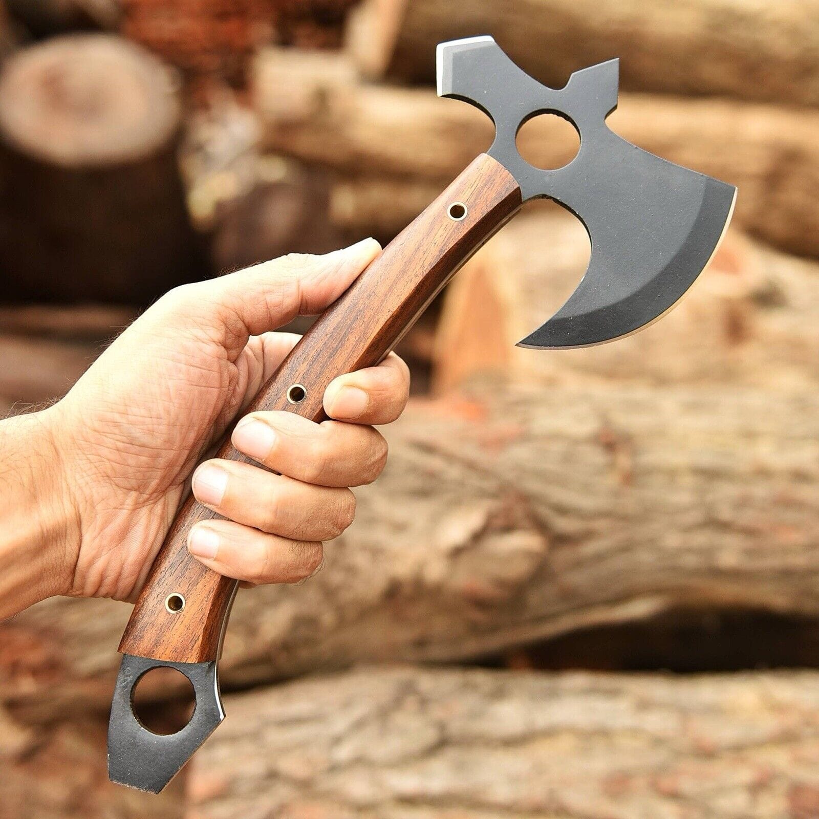 KBS Knives Store Axe Tactical Tomahawk with Acid-Etched Full Tang 1095 Steel Blade and Rosewood Handle – Iron Guard