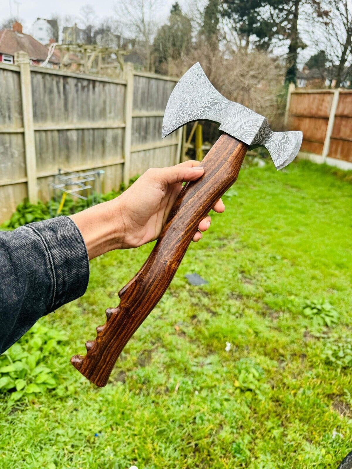 KBS Knives Store Axe Tomahawk Axe For Sale with Custom Handmade Forged Damascus Steel Blade – "Rosewood Valor"