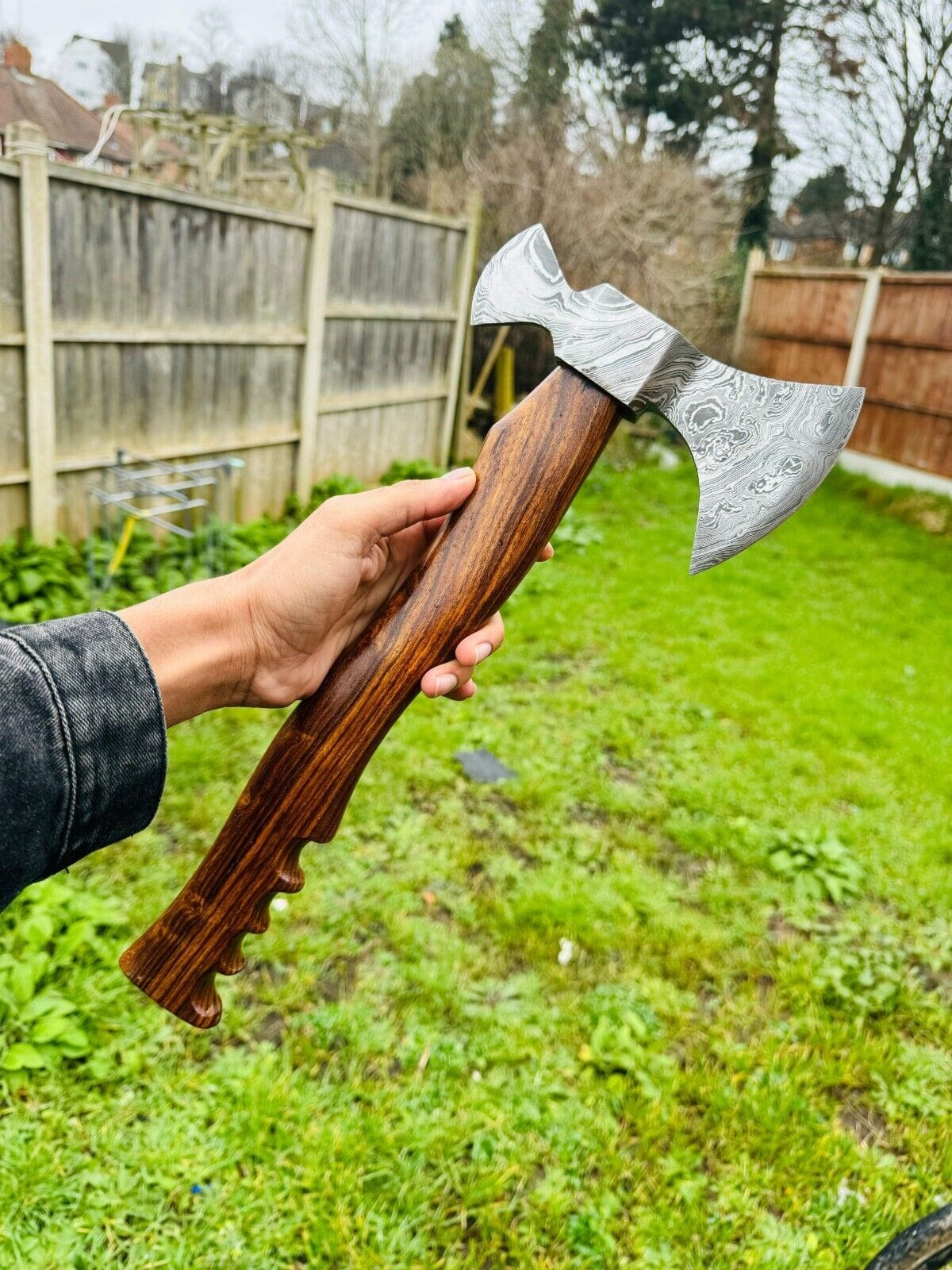 KBS Knives Store Axe Tomahawk Axe For Sale with Custom Handmade Forged Damascus Steel Blade – "Rosewood Valor"