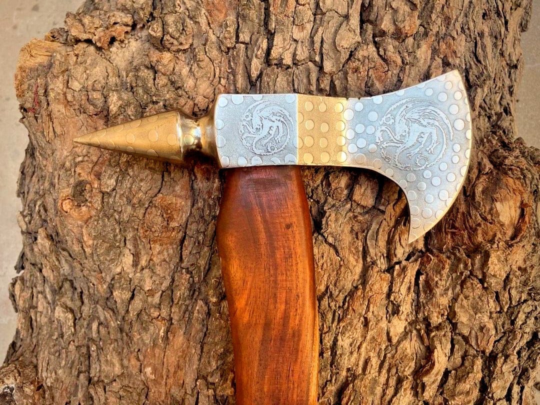 KBS Knives Store Axe Tomahawk Axe with Custom Handmade Forged 1095 Steel Blade and Rosewood Handle – Redwood Warrior
