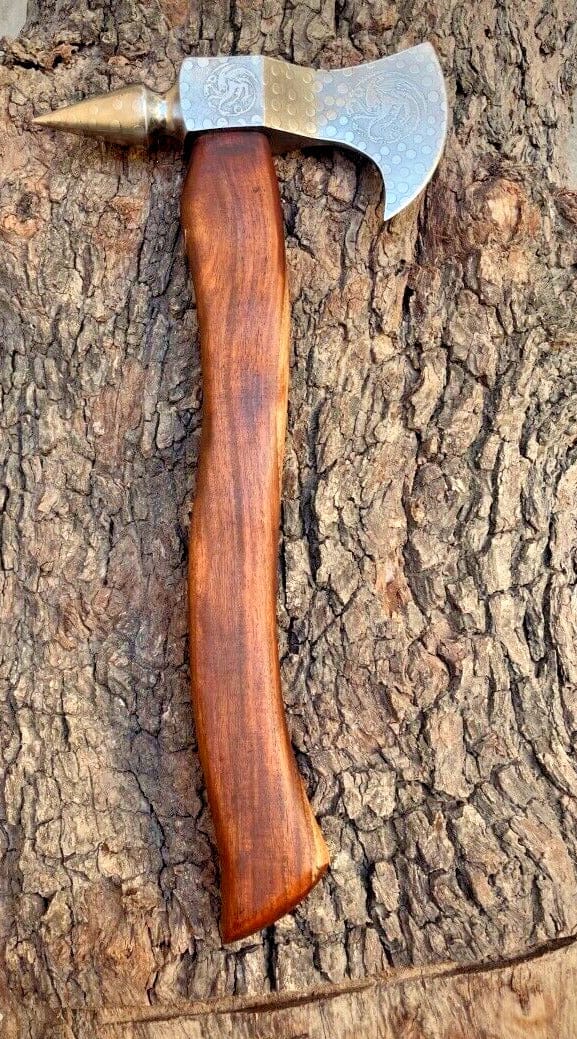 KBS Knives Store Axe Tomahawk Axe with Custom Handmade Forged 1095 Steel Blade and Rosewood Handle – Redwood Warrior