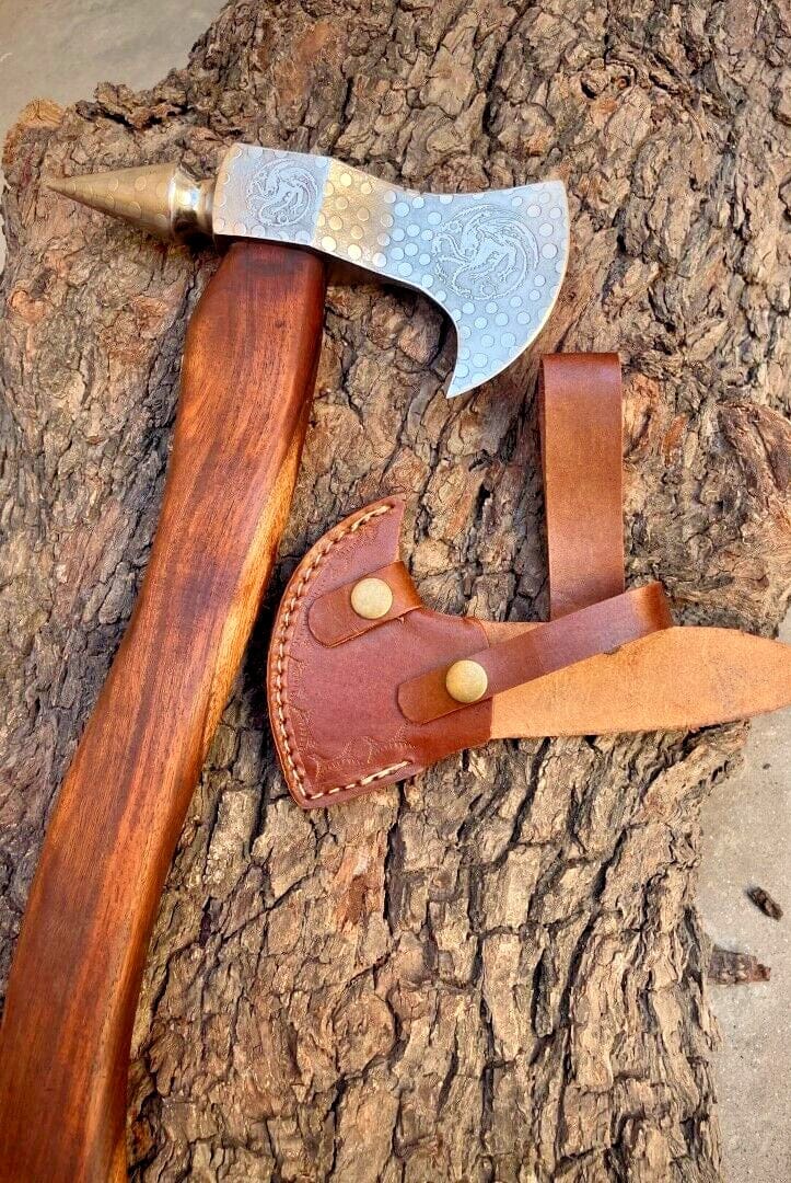 KBS Knives Store Axe Tomahawk Axe with Custom Handmade Forged 1095 Steel Blade and Rosewood Handle – Redwood Warrior