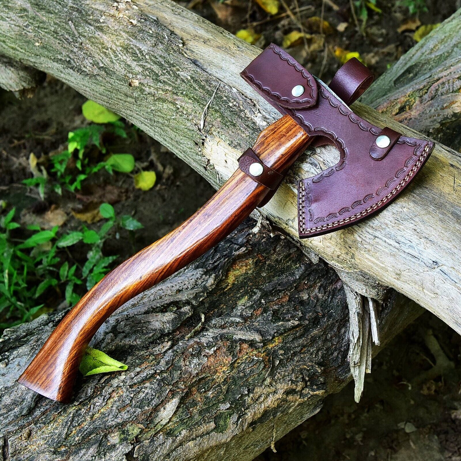 KBS Knives Store Axe Tomahawk Axe with Custom Handmade Forged Damascus Steel Blade – "Rosewood Warrior"