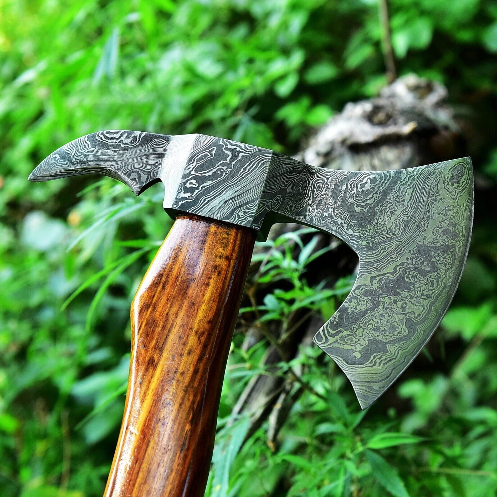 KBS Knives Store Axe Tomahawk Axe with Custom Handmade Forged Damascus Steel Blade – "Rosewood Warrior"