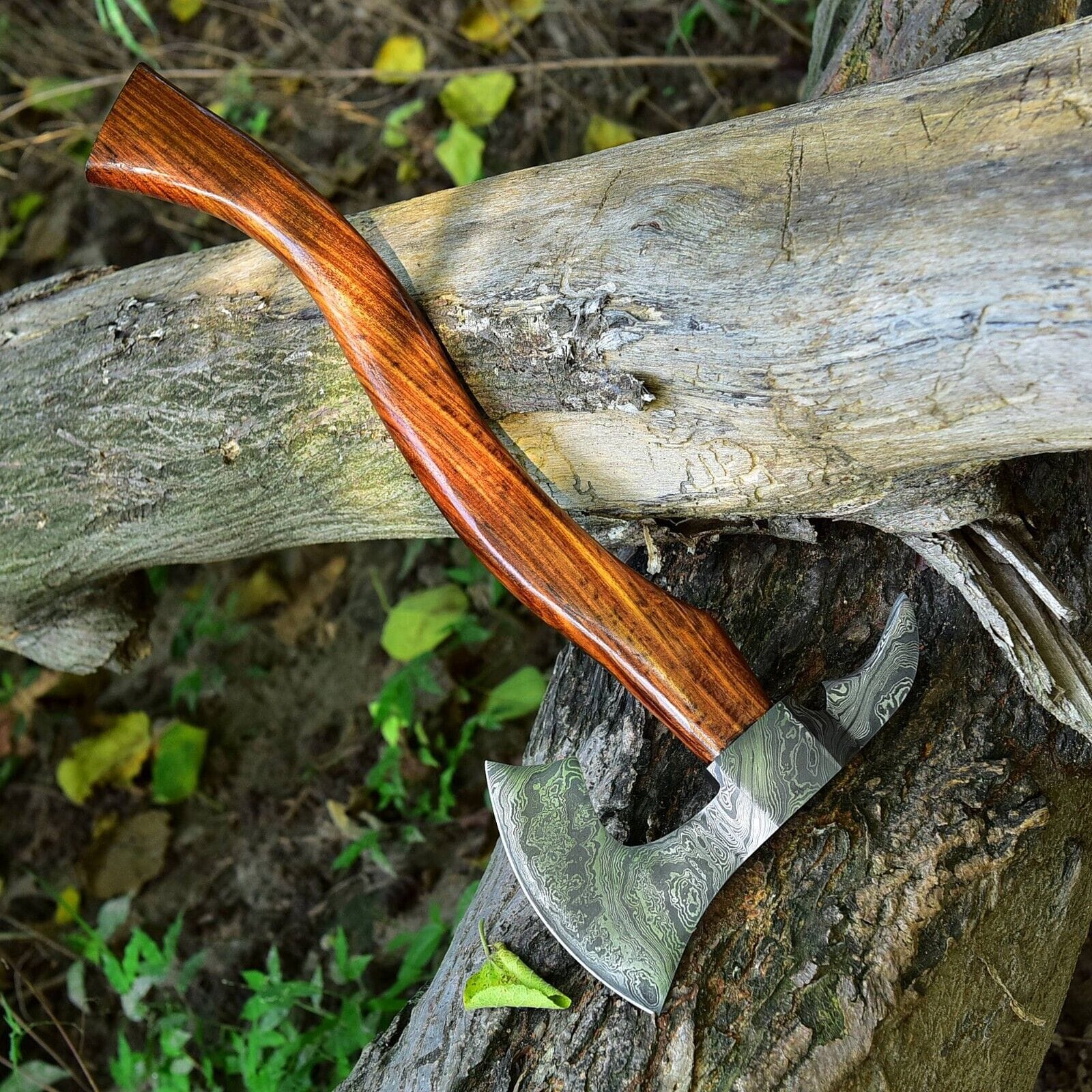 KBS Knives Store Axe Tomahawk Axe with Custom Handmade Forged Damascus Steel Blade – "Rosewood Warrior"