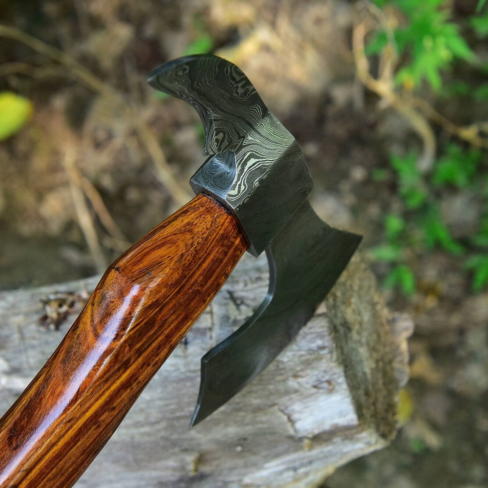KBS Knives Store Axe Tomahawk Axe with Custom Handmade Forged Damascus Steel Blade – "Rosewood Warrior"