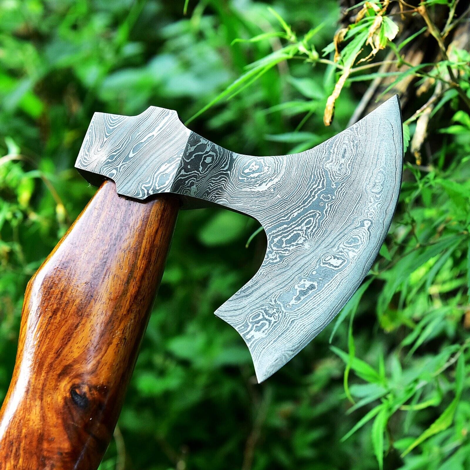 KBS Knives Store Axe Tomahawk Axes with Custom Handmade Forged Damascus Steel Blade – "Rosewood Legend"