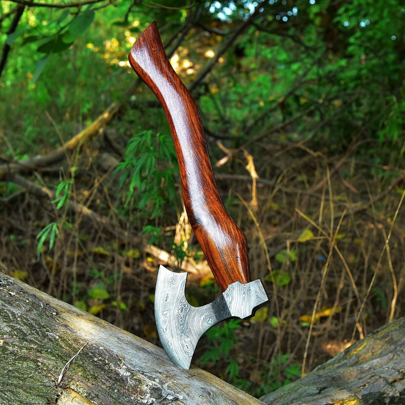 KBS Knives Store Axe Tomahawk Axes with Custom Handmade Forged Damascus Steel Blade – "Rosewood Legend"