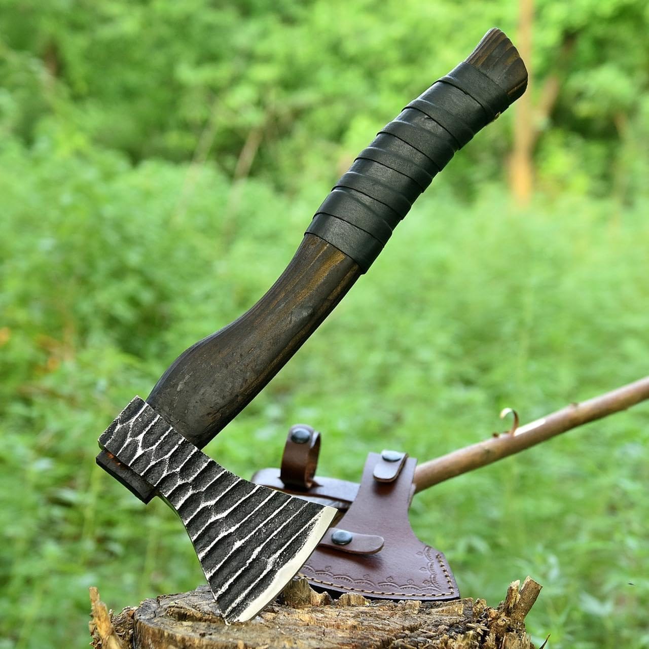 KBS Knives Store Axe Viking Battle Axe with Custom Handmade Forged 1095 Steel Blade and Ash Wood Handle – Thor’s Fury