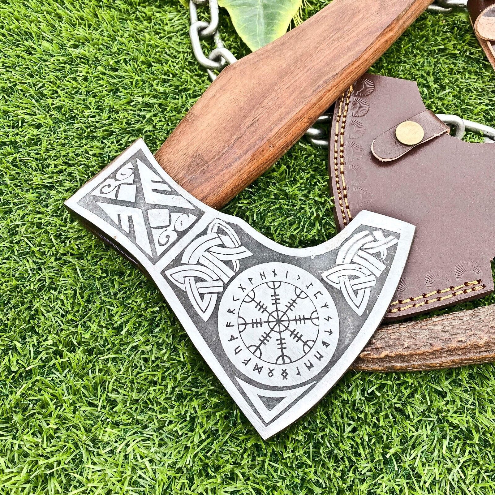 KBS Knives Store Axe Viking Combat Axe with Custom Handmade Forged Engraved 1095 Steel Blade and Rosewood Handle – Odin’s Fury