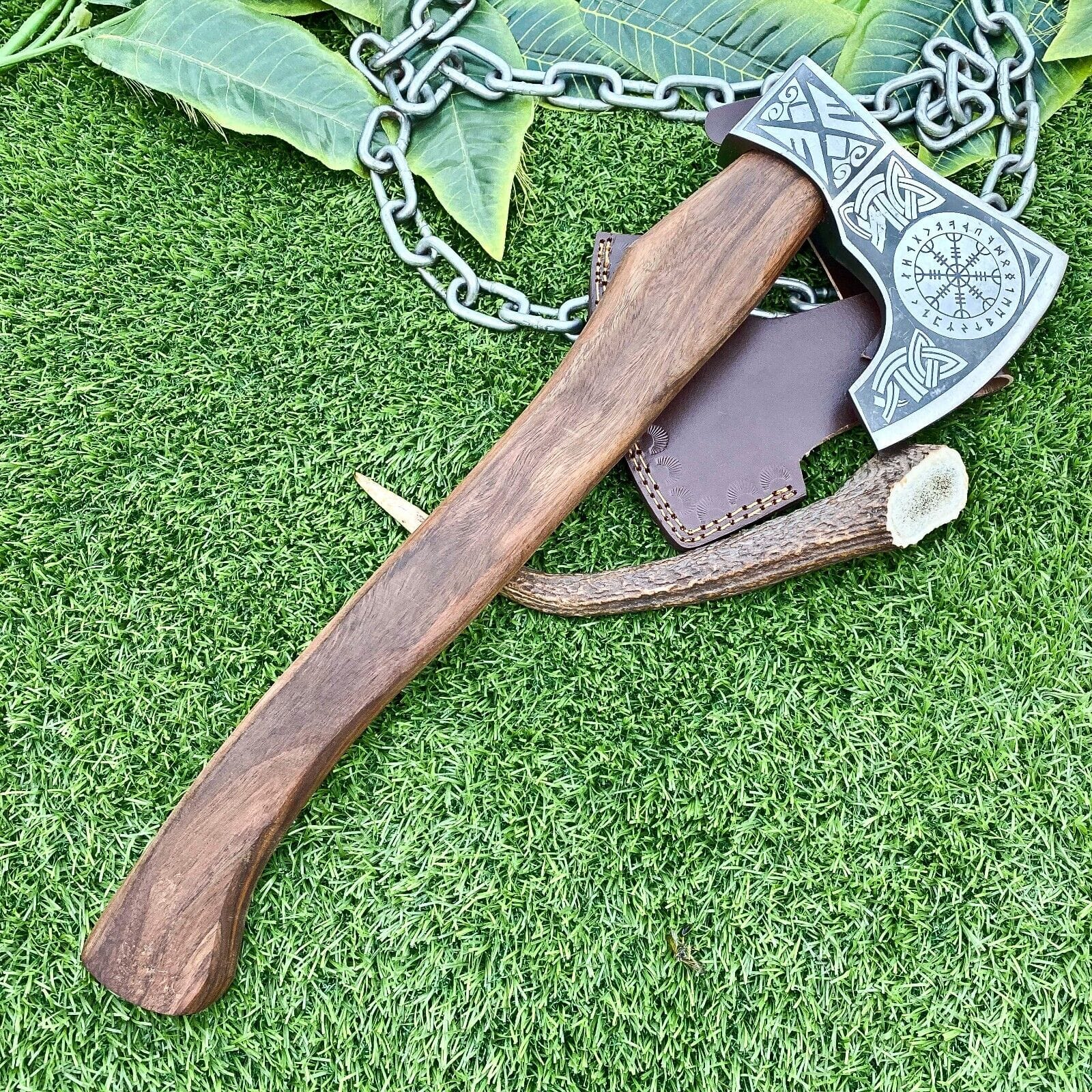 KBS Knives Store Axe Viking Combat Axe with Custom Handmade Forged Engraved 1095 Steel Blade and Rosewood Handle – Odin’s Fury
