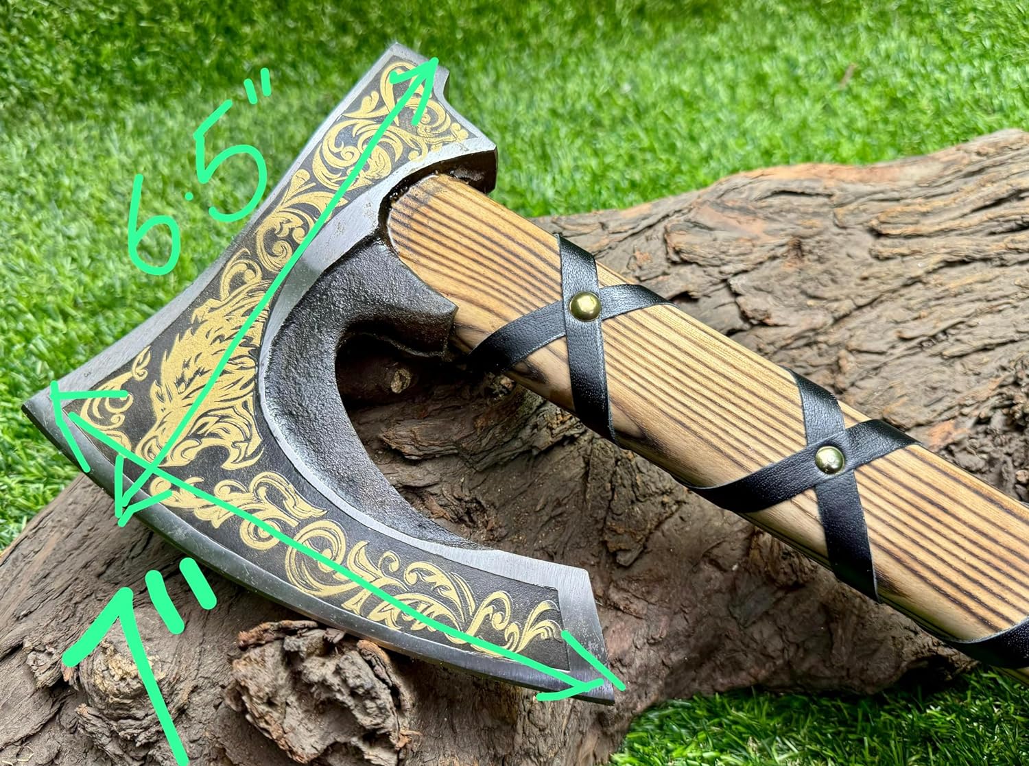KBS Knives Store Axe Viking Hatchet with Custom Handmade Engraved 1095 Steel Blade and Ash Wood Leather-Wrapped Handle – Battle Forge