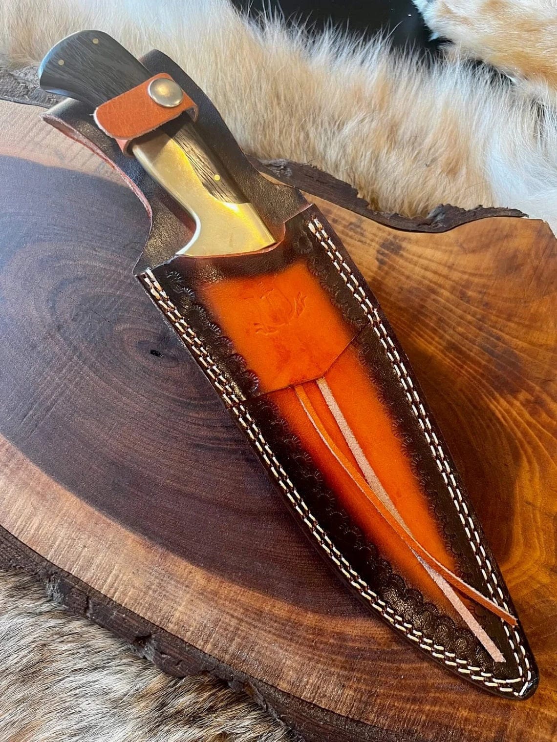 KBS Knives Store Bowie Knife Custom Handmade Damascus Steel Bowie Knife with Wenge Wood and Brass Bolster Handle