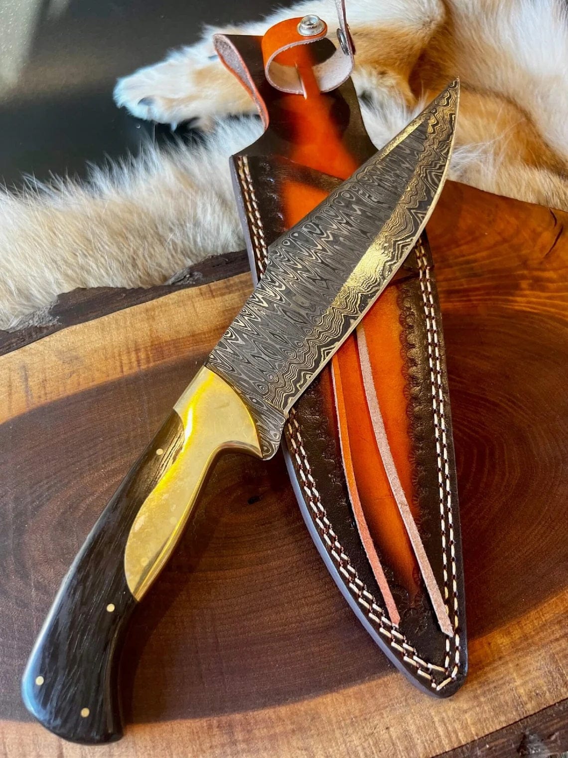 KBS Knives Store Bowie Knife Custom Handmade Damascus Steel Bowie Knife with Wenge Wood and Brass Bolster Handle