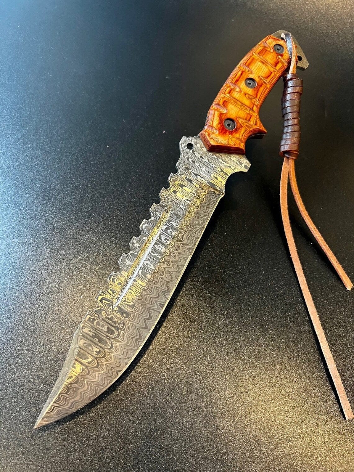 KBS Knives Store Bowie Knife Custom Handmade Damascus Steel Fighter Bowie Knife with Exotic Wood Handle and Leather Sheath