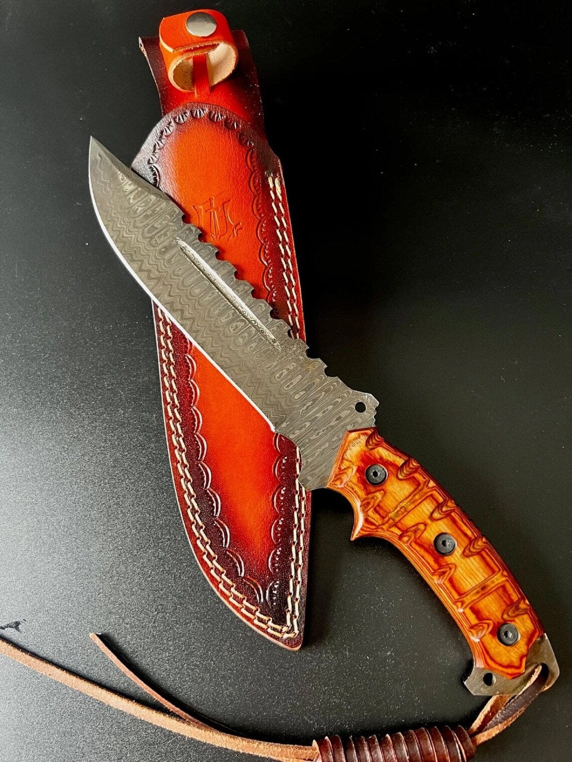 KBS Knives Store Bowie Knife Custom Handmade Damascus Steel Fighter Bowie Knife with Exotic Wood Handle and Leather Sheath