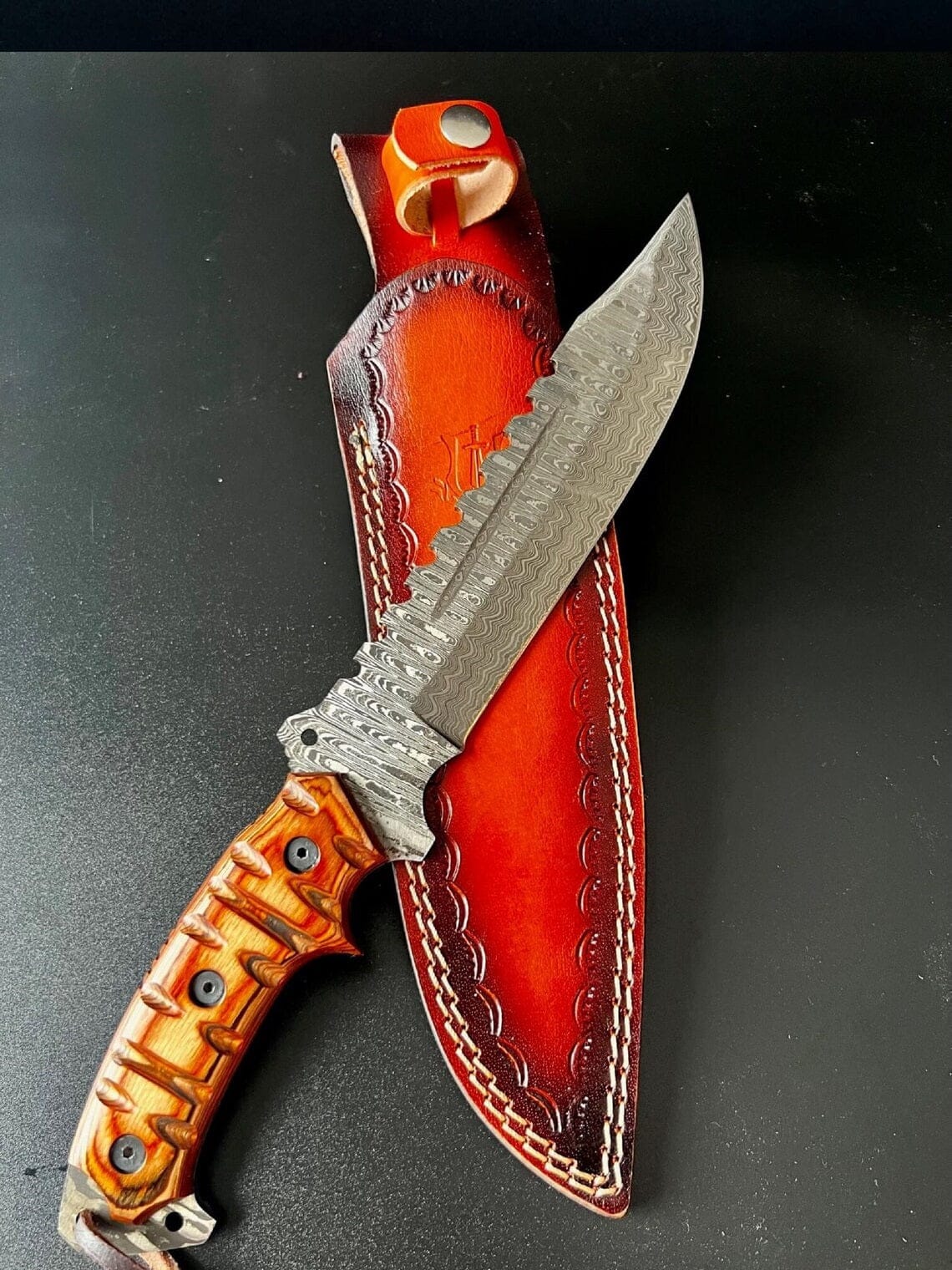 KBS Knives Store Bowie Knife Custom Handmade Damascus Steel Fighter Bowie Knife with Exotic Wood Handle and Leather Sheath