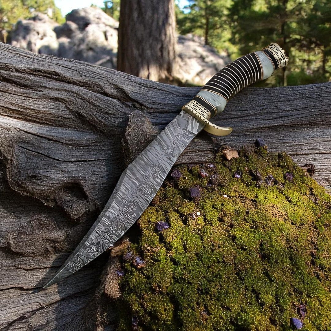 KBS Knives Store Bowie Knives Big Bowie Knife - 12" Damascus Steel with Epoxy Resin & Buffalo Horn Handle