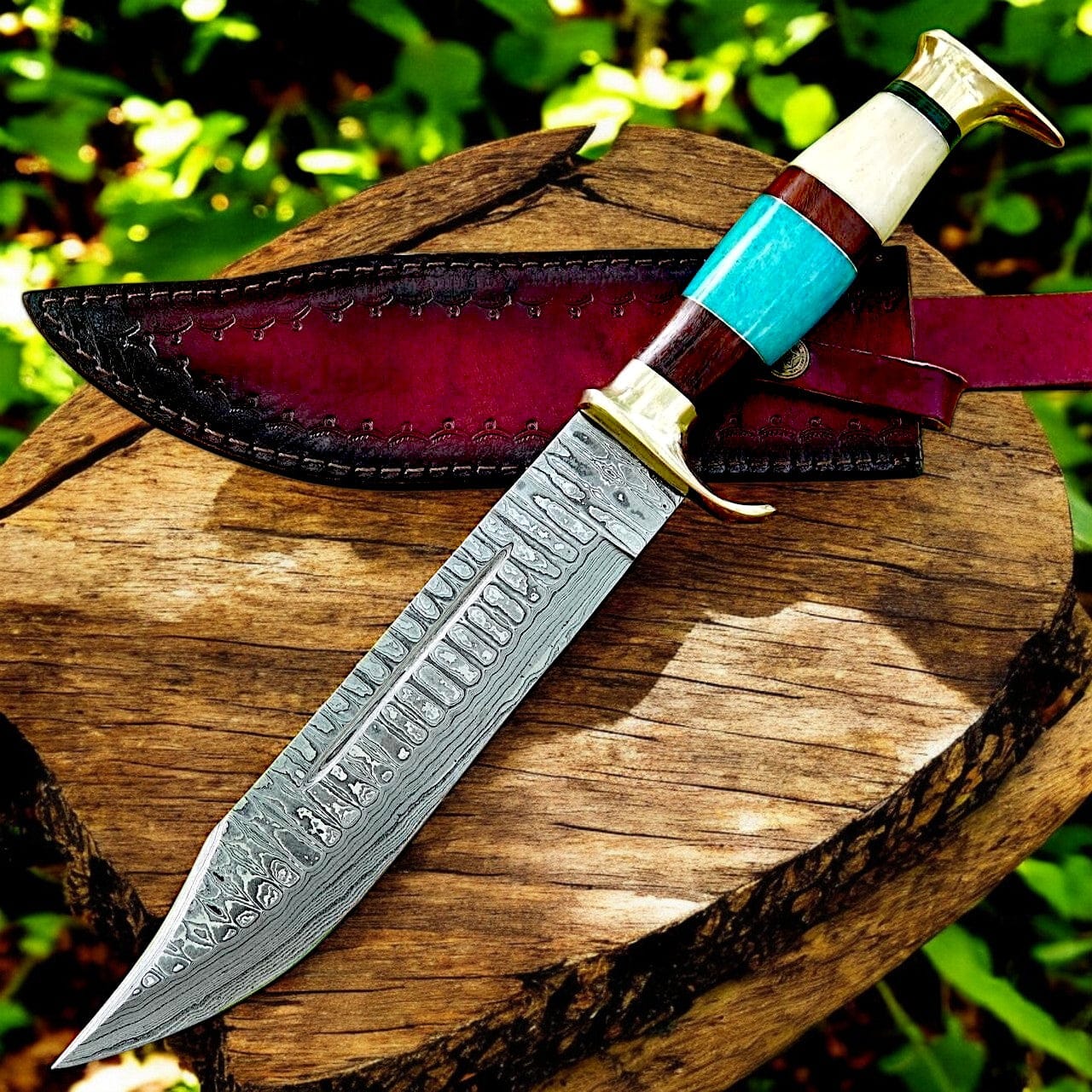 KBS Knives Store Bowie Knives Bowie Knife for Hunting - Damascus Steel & Bone Handle