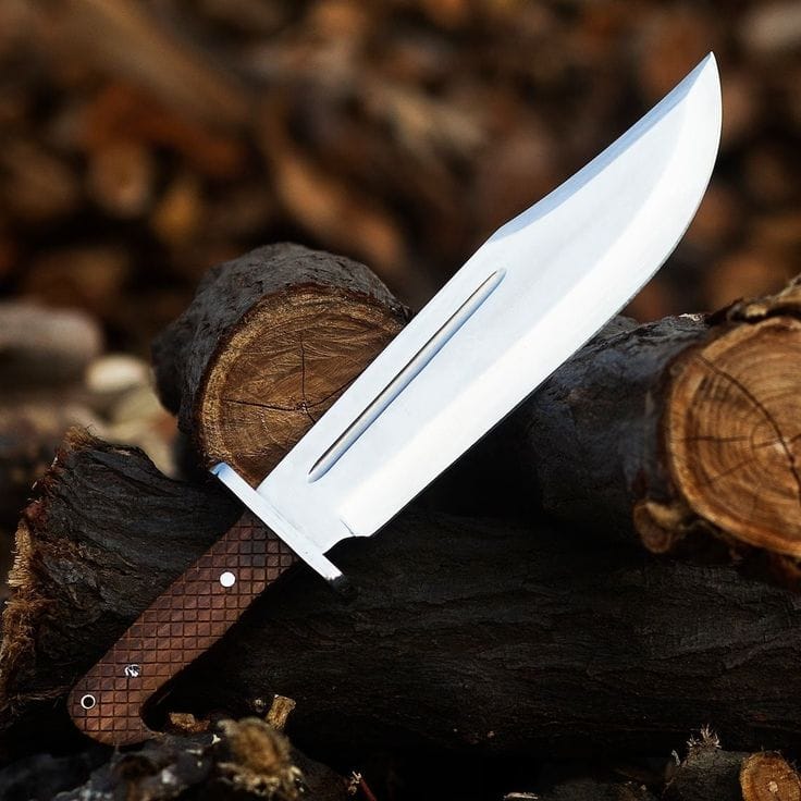 KBS Knives Store Bowie Knives Collins & Co. Bowie Knife – 15.5" Full Tang D2 Steel Blade with Engraved Rosewood Handle & Leather Sheath