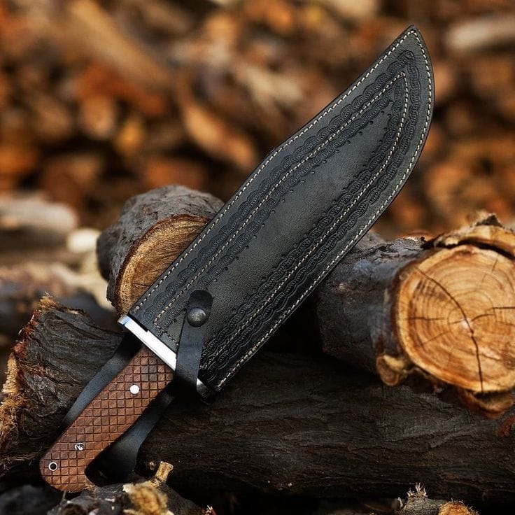 KBS Knives Store Bowie Knives Collins & Co. Bowie Knife – 15.5" Full Tang D2 Steel Blade with Engraved Rosewood Handle & Leather Sheath