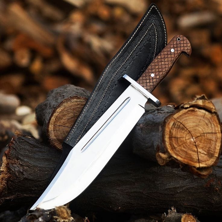 KBS Knives Store Bowie Knives Collins & Co. Bowie Knife – 15.5" Full Tang D2 Steel Blade with Engraved Rosewood Handle & Leather Sheath