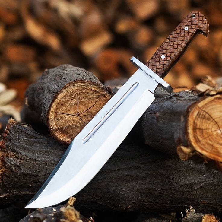 KBS Knives Store Bowie Knives Collins & Co. Bowie Knife – 15.5" Full Tang D2 Steel Blade with Engraved Rosewood Handle & Leather Sheath