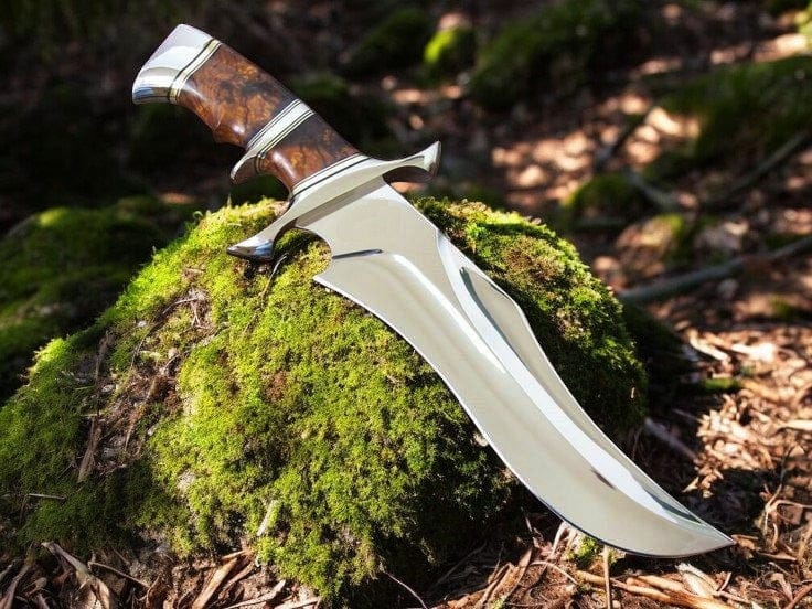 KBS Knives Store Bowie Knives Combat Bowie Knife - 10" D2 Steel with Rosewood Handle & Double Steel Finger Guard