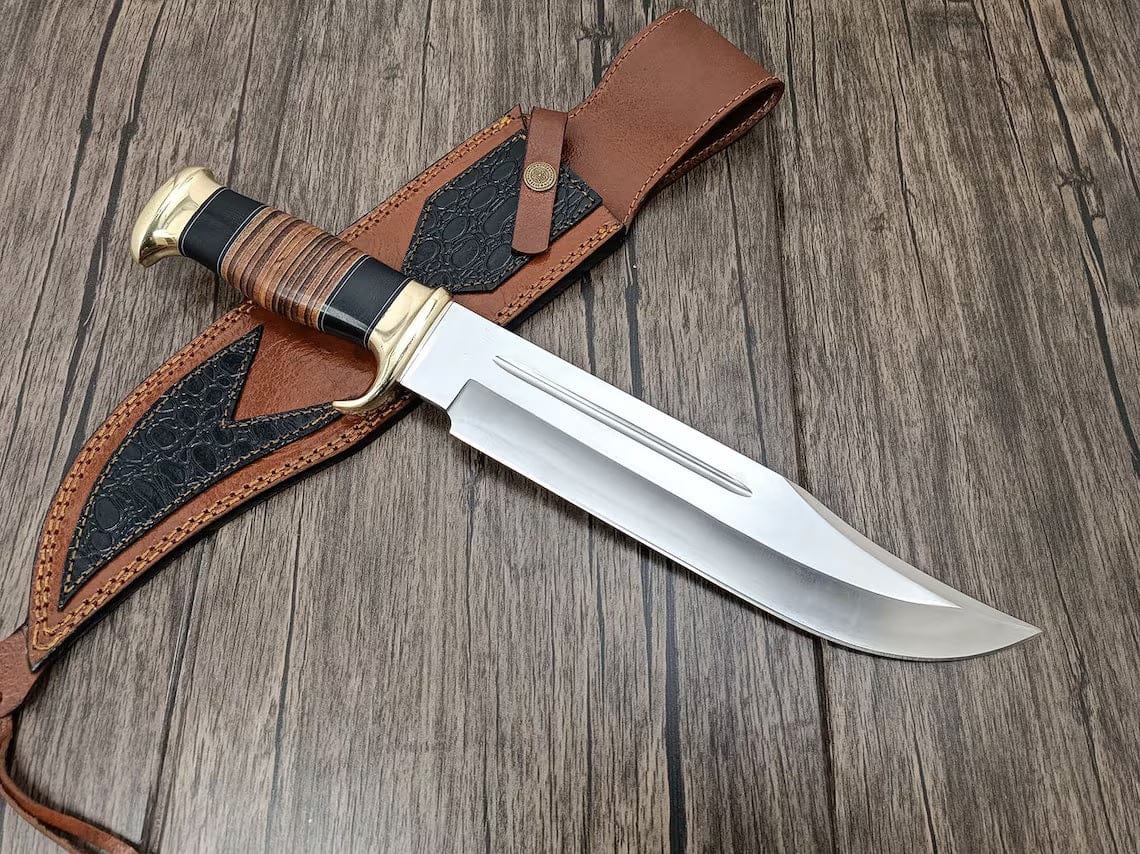 KBS Knives Store Bowie Knives Crocodile Dundee Knife for Sale – 16" D2 Steel Bowie with Leather Sheath