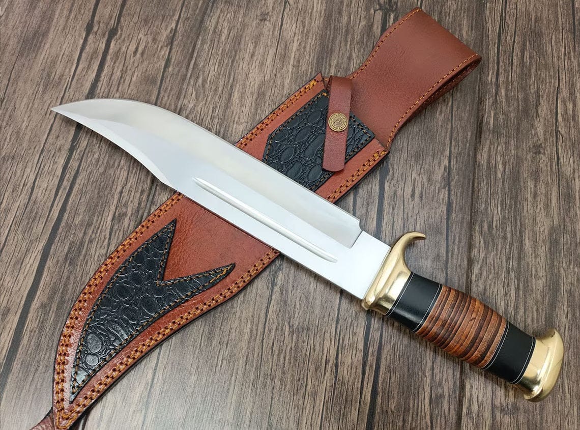 KBS Knives Store Bowie Knives Crocodile Dundee Knife for Sale – 16" D2 Steel Bowie with Leather Sheath