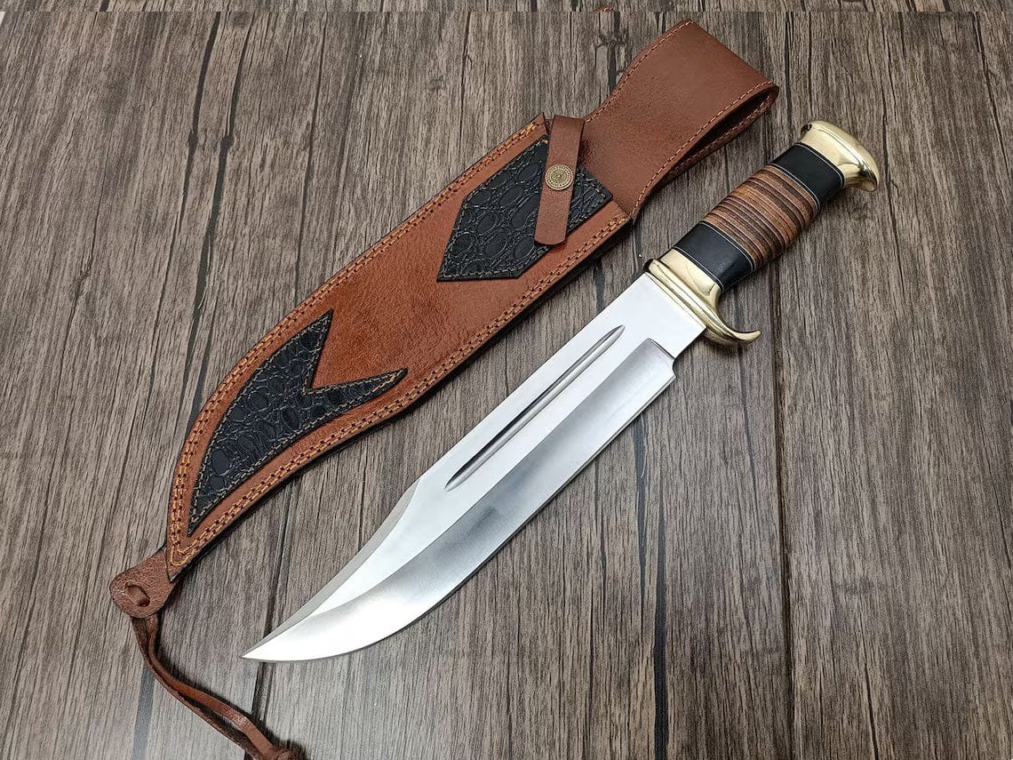 KBS Knives Store Bowie Knives Crocodile Dundee Knife for Sale – 16" D2 Steel Bowie with Leather Sheath