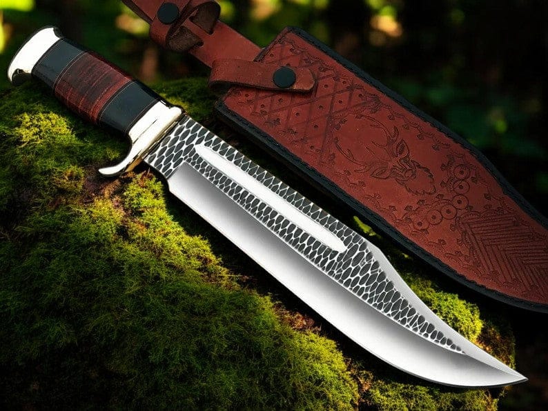 KBS Knives Store Bowie Knives Crocodile Dundee Knife Replica – 16" Forged Bowie with Leather Sheath