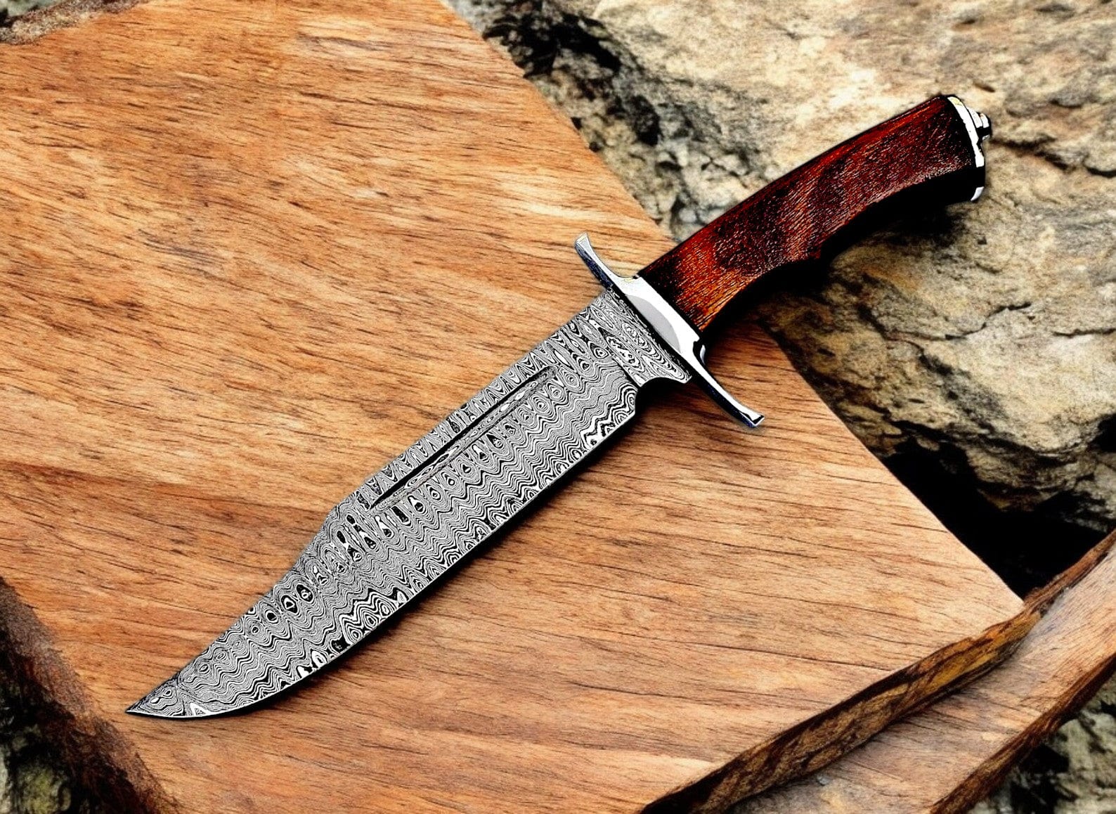 KBS Knives Store Bowie Knives Custom Collins & Co. Bowie Knife - Damascus Steel Blade