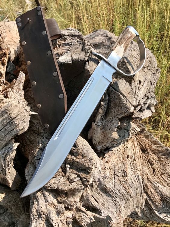 KBS Knives Store Bowie Knives Custom Handmade D2 Steel Blade Big Hunting Bowie Knife with Stag Horn Handle and Steel Knuckle Style Guard