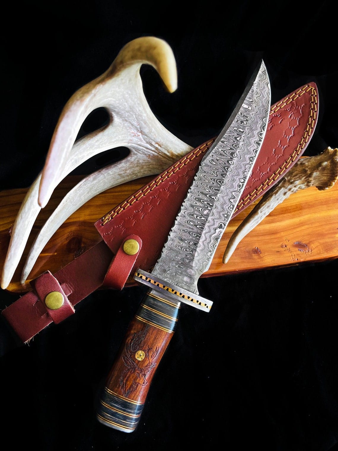 KBS Knives Store Bowie Knives Custom Handmade Damascus Steel Hunting Bowie Knife