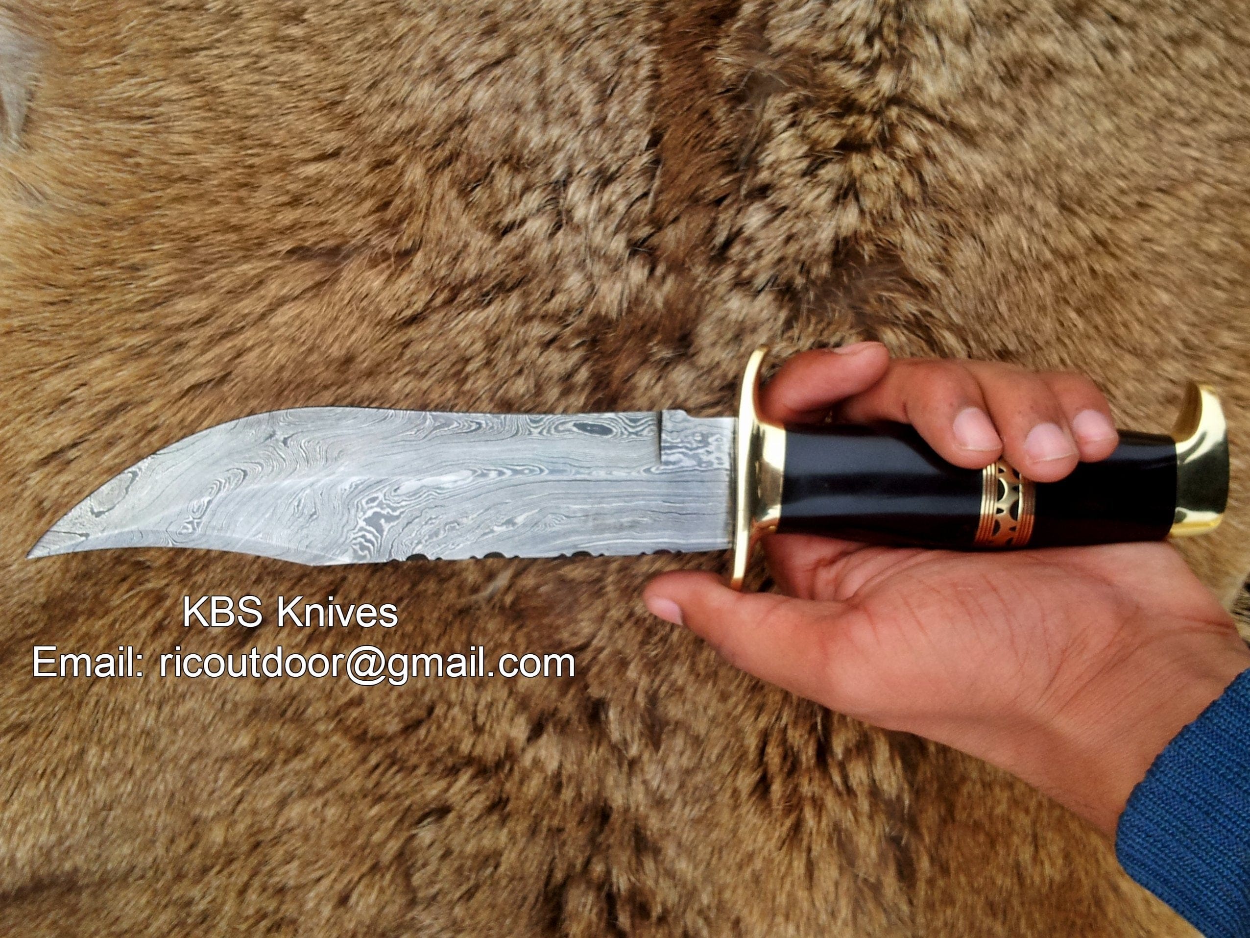 KBS Knives Store Bowie Knives Custom Handmade Hunting Bowie Knife with Damascus Steel Blade & Buffalo Horn Handle - 13 Inches