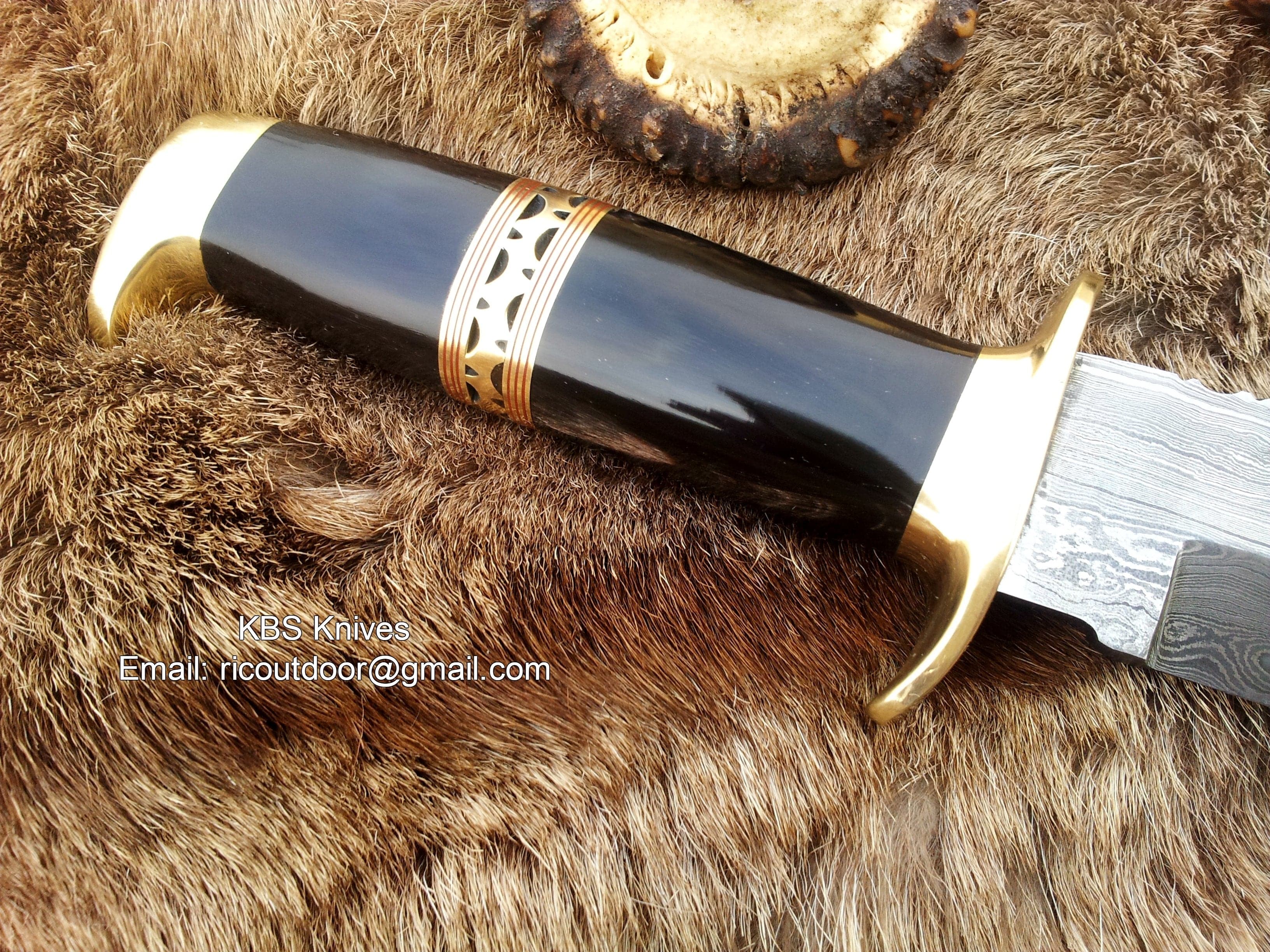 KBS Knives Store Bowie Knives Custom Handmade Hunting Bowie Knife with Damascus Steel Blade & Buffalo Horn Handle - 13 Inches