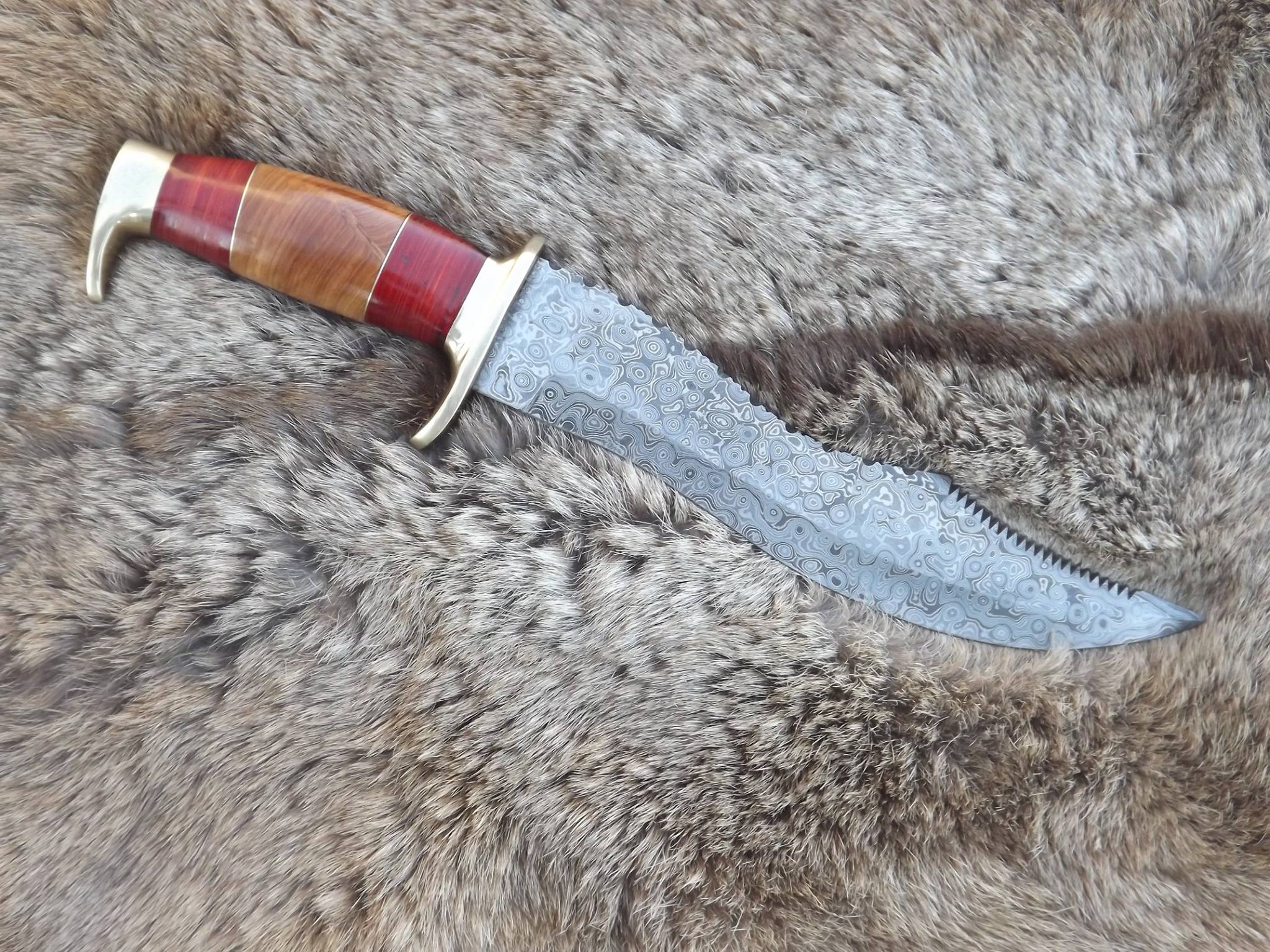 KBS Knives Store Bowie Knives Custom Handmade Ironclad Bowie Knife with Raindrops Damascus Steel Blade and Olive Wood Handle - 15 Inches