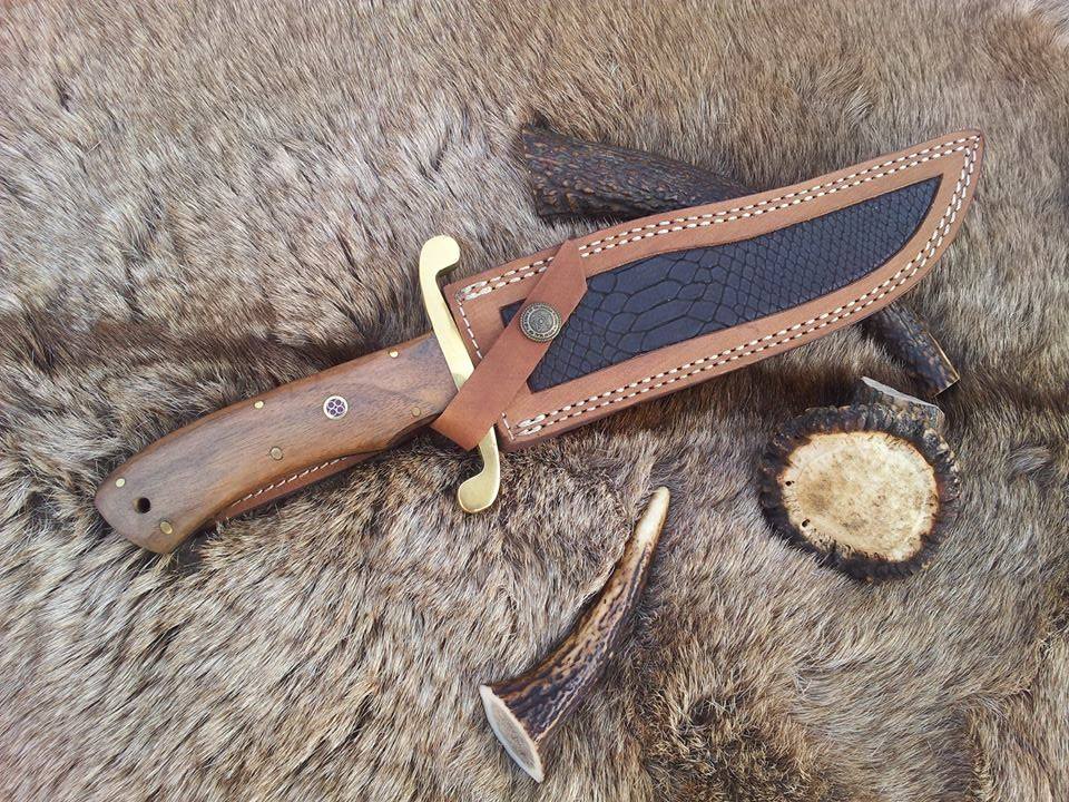 KBS Knives Store Bowie Knives Custom Handmade Original Bowie Knife with Full Tang Damascus Steel Blade and Rosewood Handle - 13 Inches