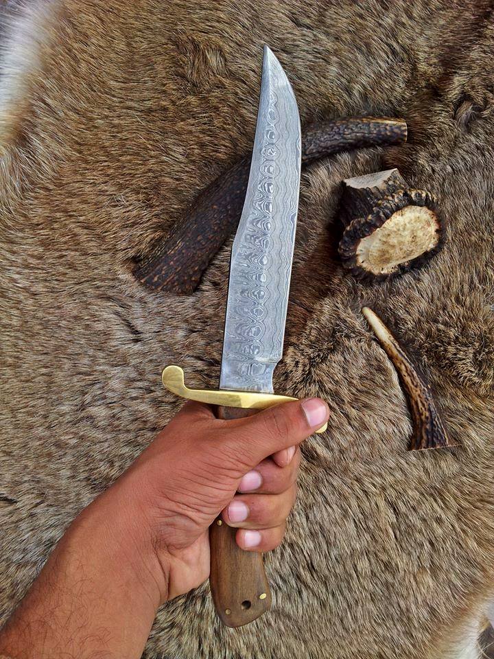KBS Knives Store Bowie Knives Custom Handmade Original Bowie Knife with Full Tang Damascus Steel Blade and Rosewood Handle - 13 Inches