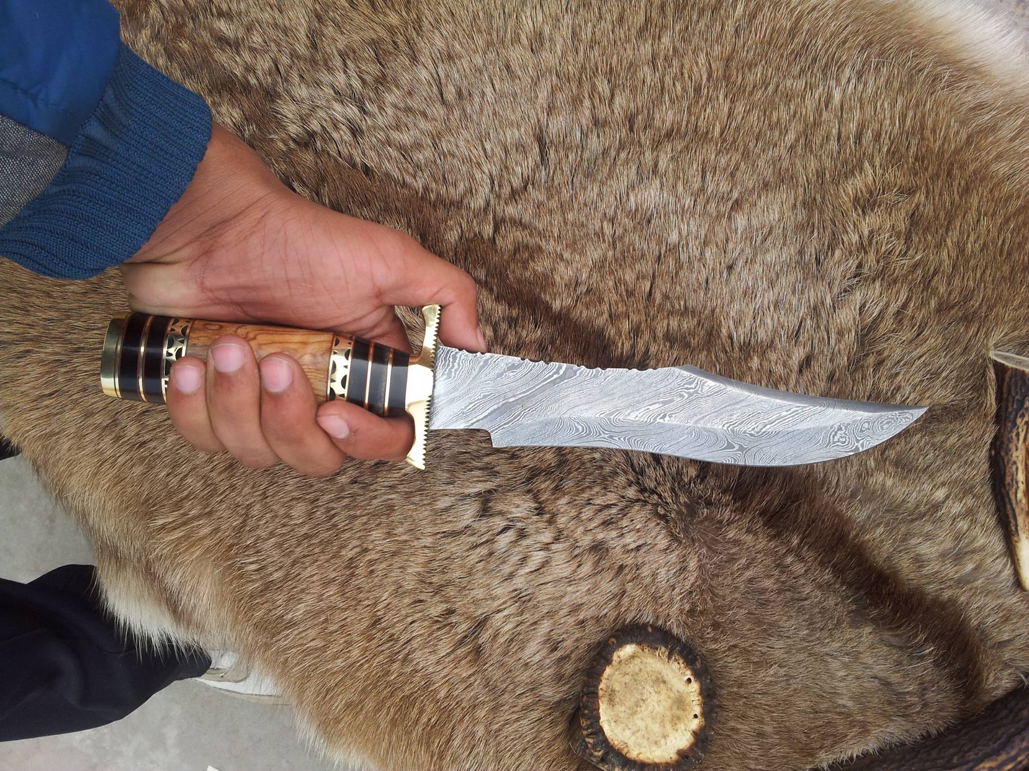 KBS Knives Store Bowie Knives Custom Handmade Steelstorm Bowie Knife with Twist Pattern Damascus Steel Blade and Olive Wood Handle - 13 Inches