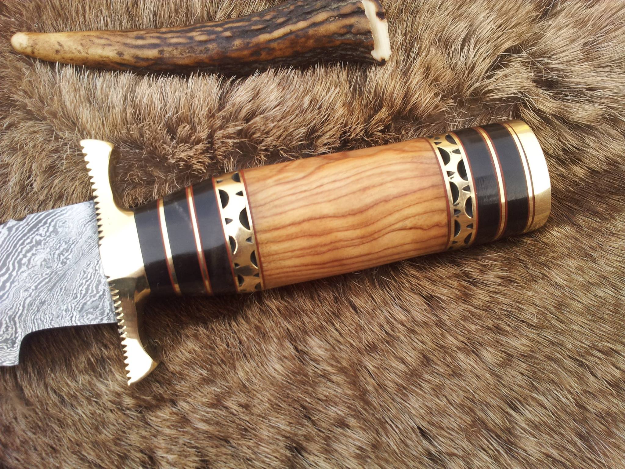 KBS Knives Store Bowie Knives Custom Handmade Steelstorm Bowie Knife with Twist Pattern Damascus Steel Blade and Olive Wood Handle - 13 Inches
